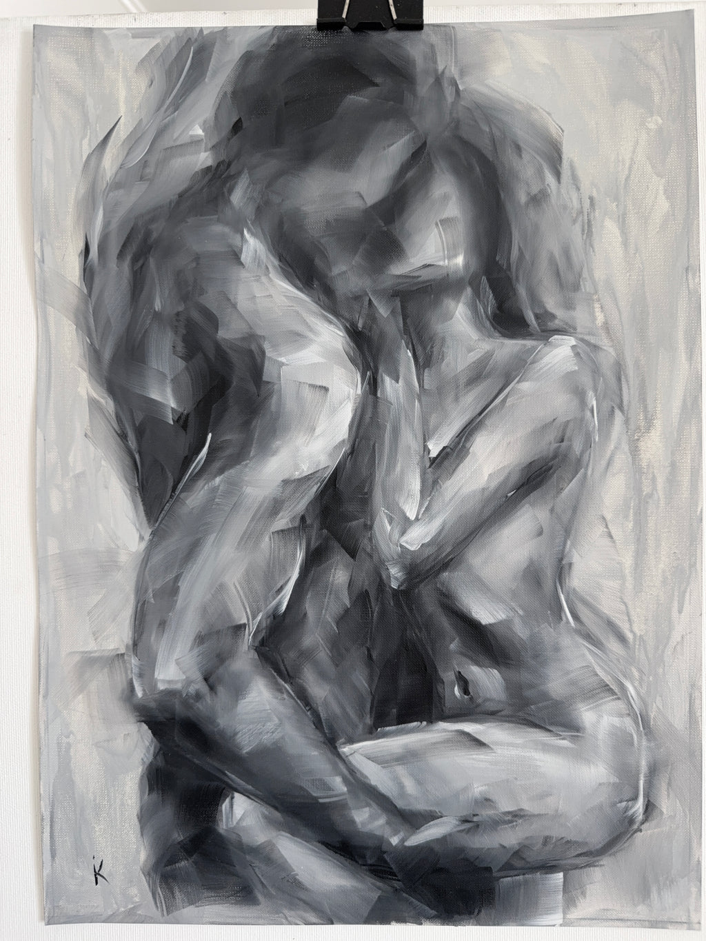 Embrace — Set of Three Black and White Oil Paintings