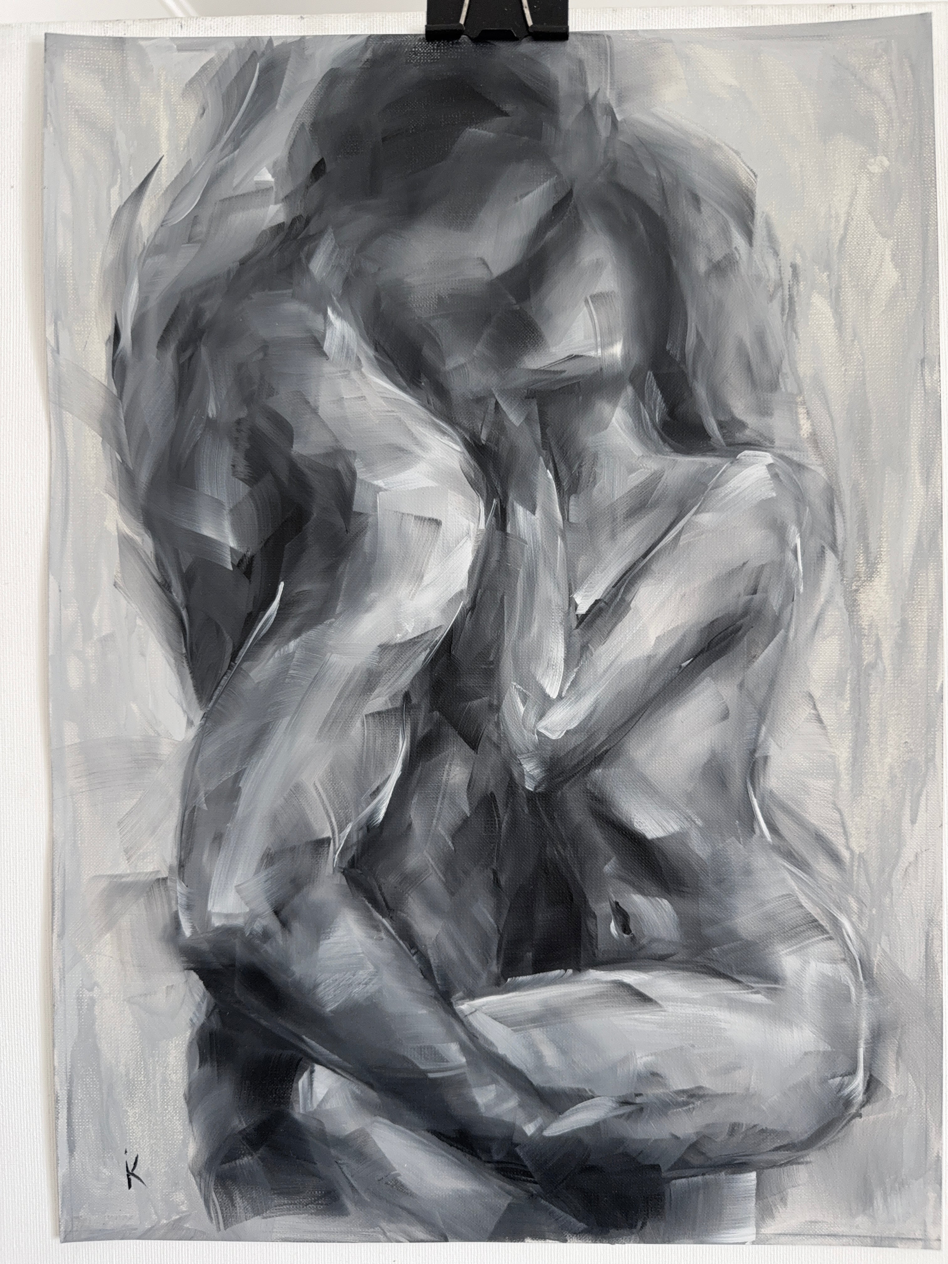 Embrace — Set of Three Black and White Oil Paintings