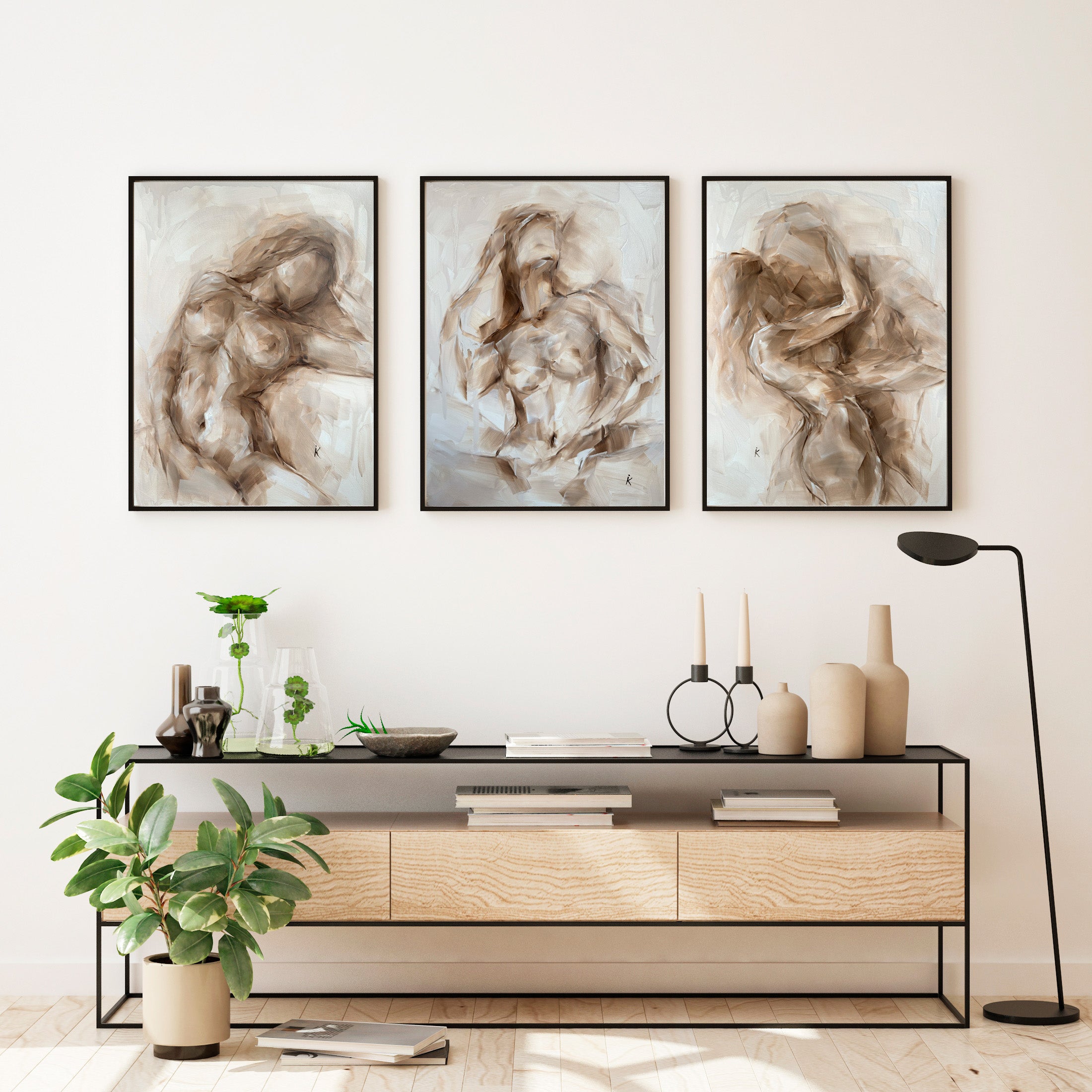 Beige Gallery Wall Set of Three — Neutral Oil Paintings
