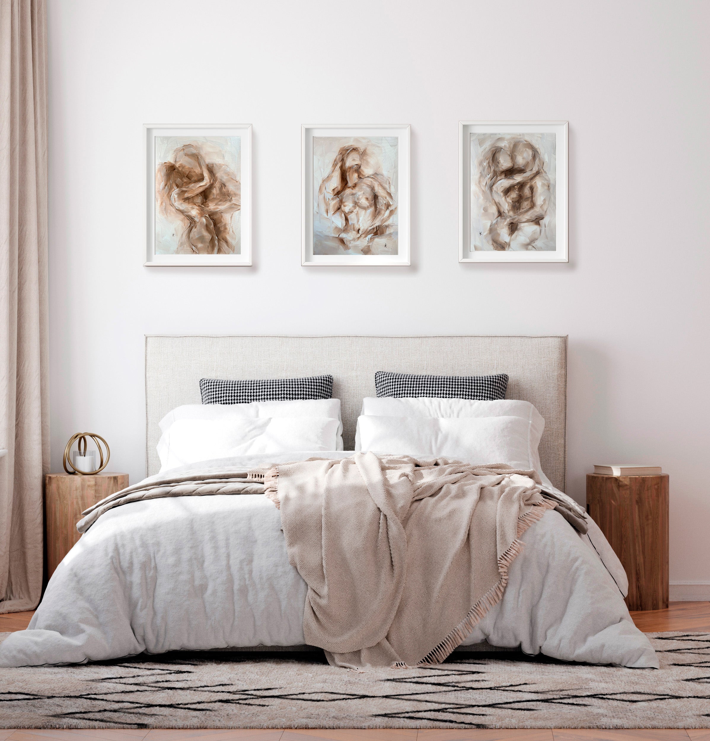 Warm Neutral Set of Three — Figurative Oil Paintings