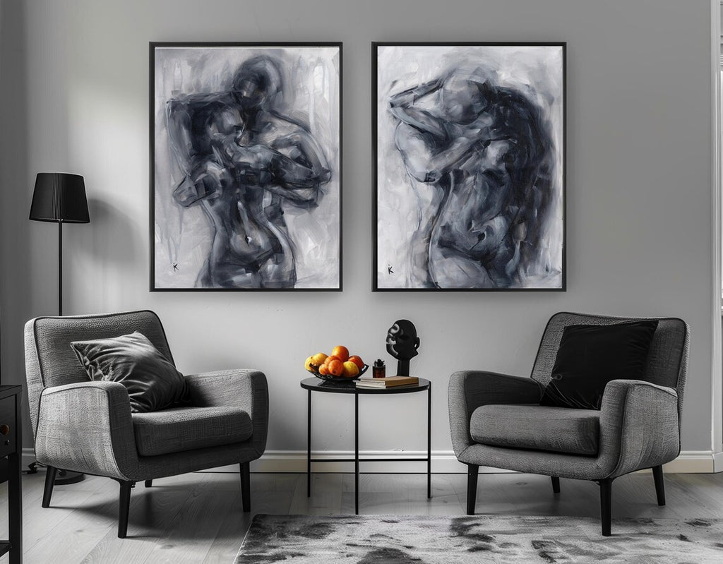 Affordable sensual wall art set in a modern bedroom