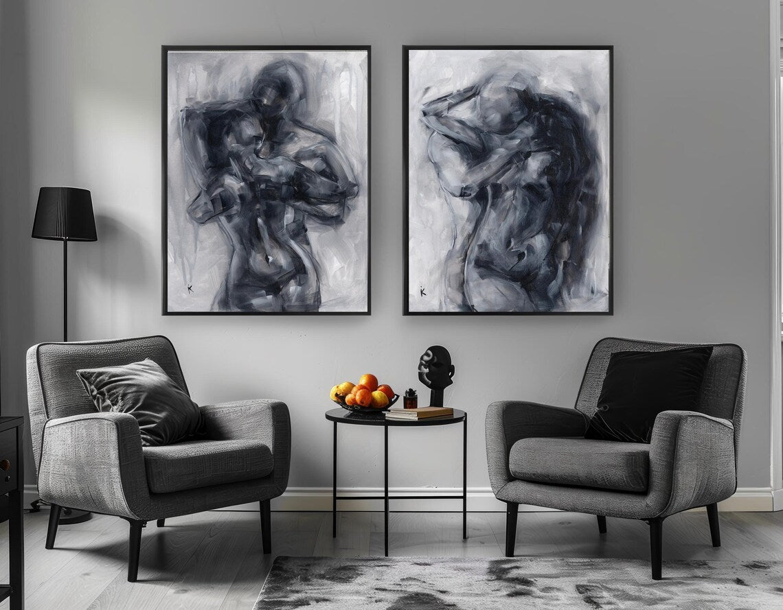 Affordable sensual wall art set in a modern bedroom