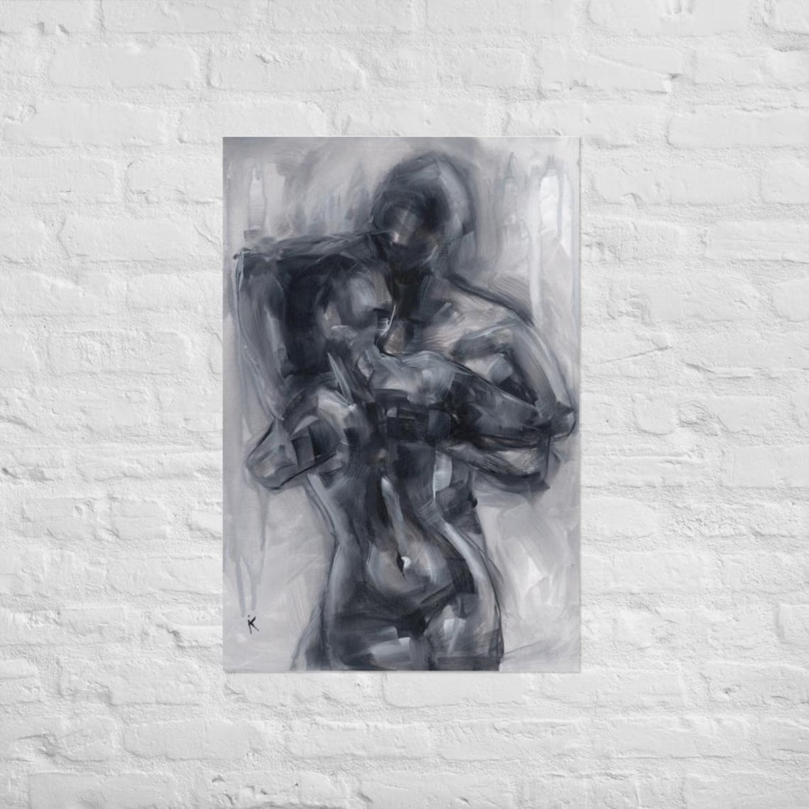 Set of Two Prints — Sensual Charcoal Wall Art, Above Bed Decor